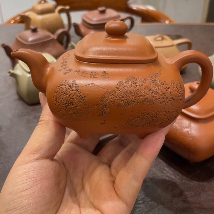 .***s紫砂茶壶四方传卢手工刻绘，不退