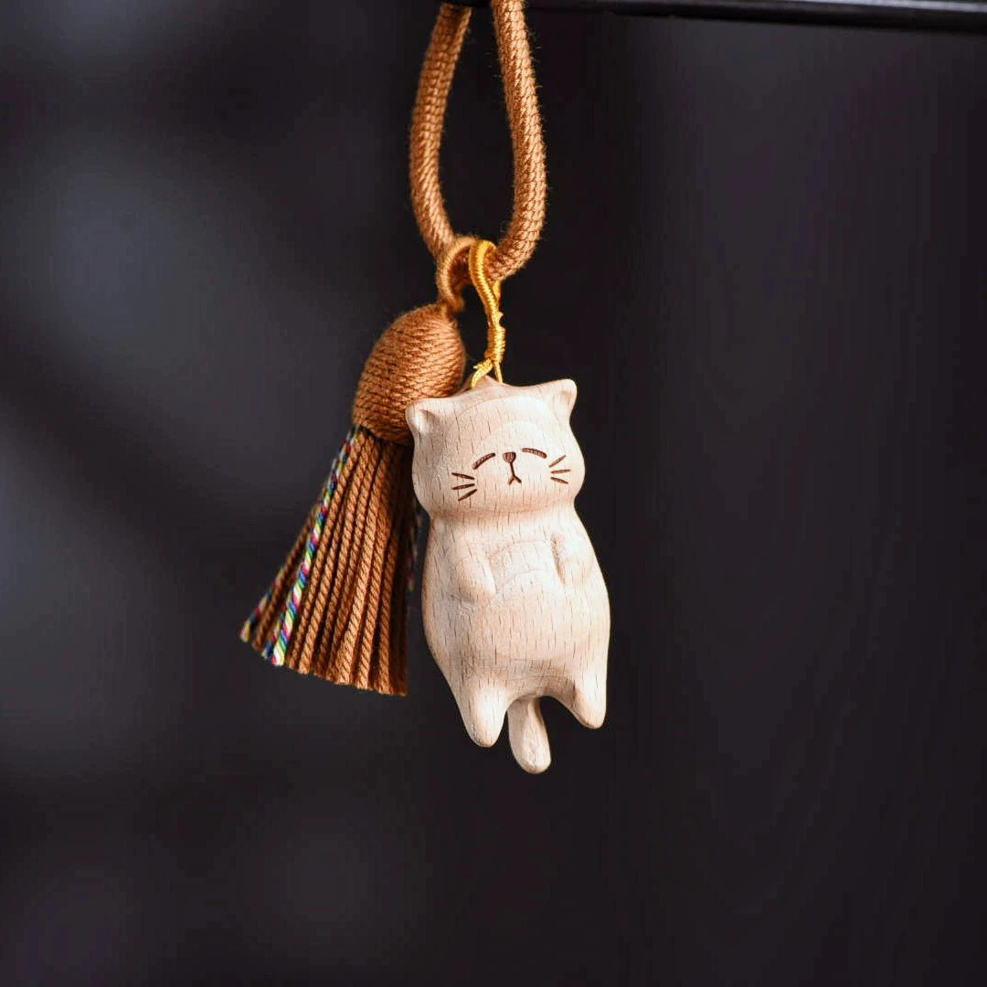 壹心 福气慵懒猫木质挂件