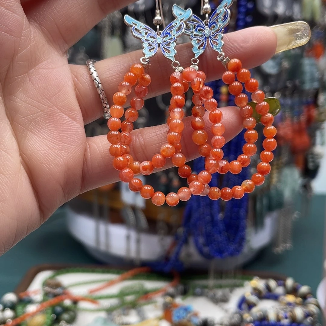 南红玛瑙耳饰银S925镶嵌泉*饰品