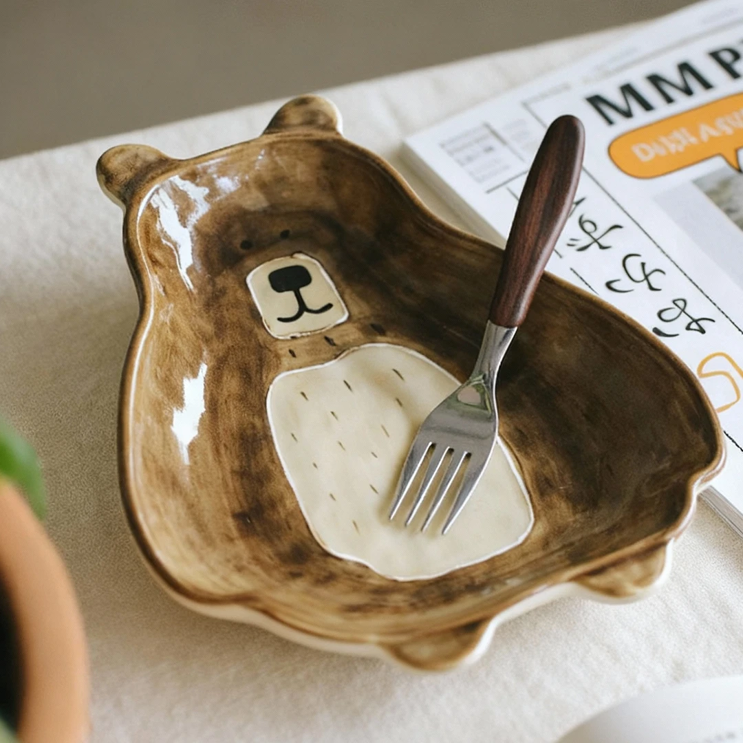 泽滕家早餐盘卡通可爱复古小熊家用乔迁新居碗礼物烘焙盘碟子托盘