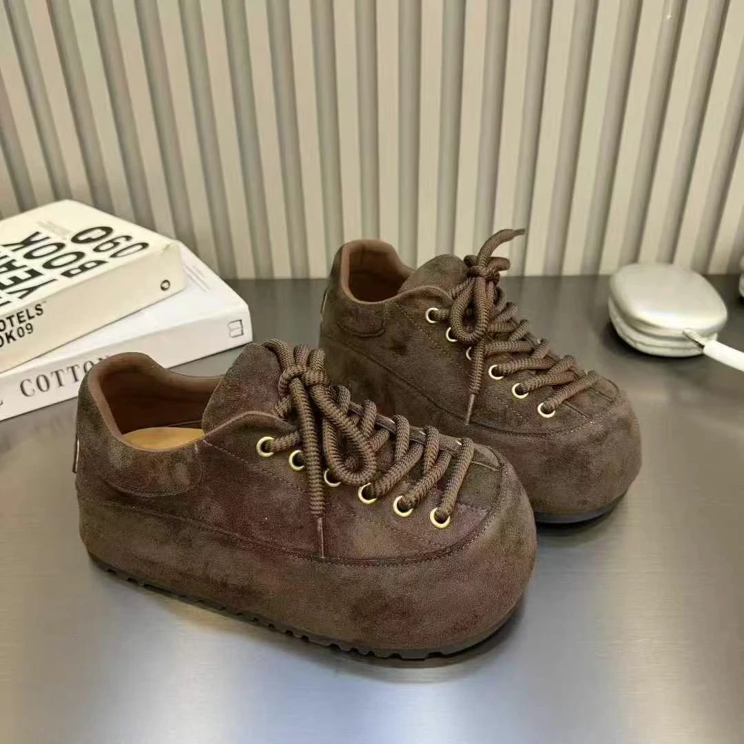 卡皮巴拉丑萌鞋女厚底鞋2025秋季爆款小个子增高磨砂皮潮酷松糕鞋