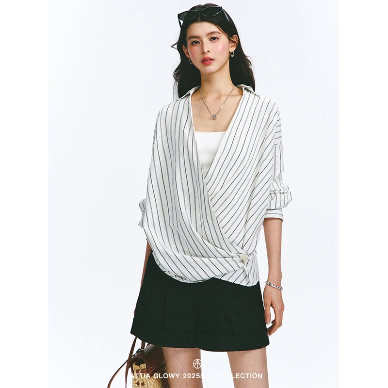 【王雪糕专属】ATTIA 十六赫兹白/不对称天丝醋酸亚麻防晒衬衫+短裤