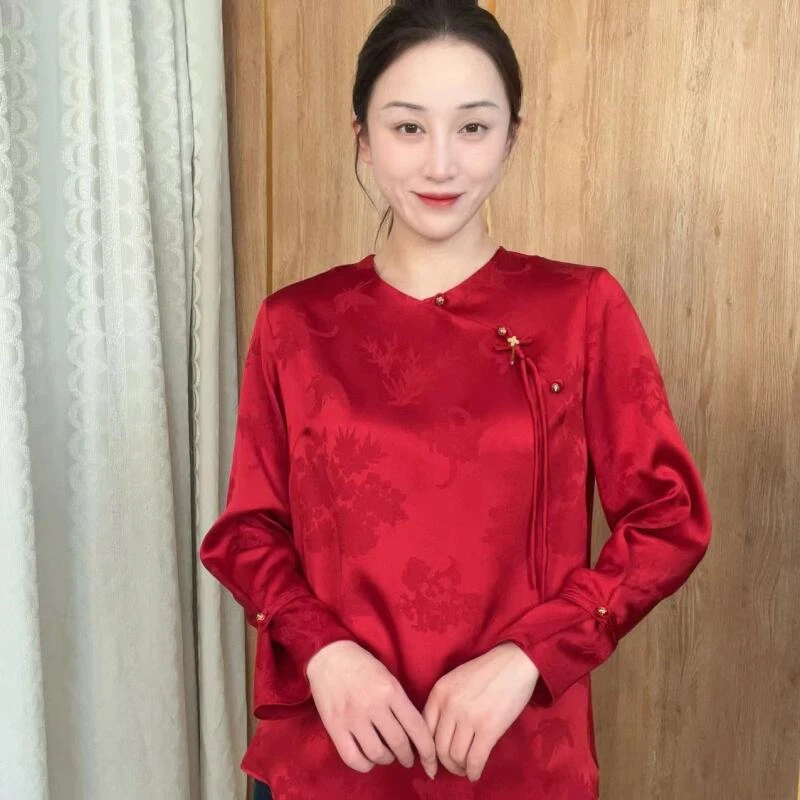 【嫣然】秋季新款新中式国风提花衬衣CR