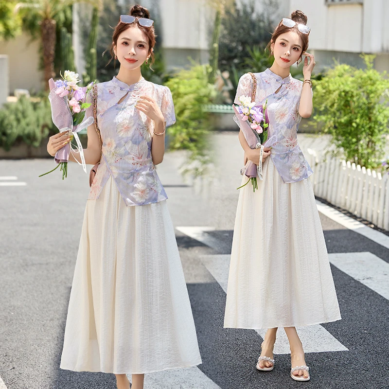 新中式国风刺绣连衣裙女2025夏季新款复古盘扣改良旗袍中长款裙子