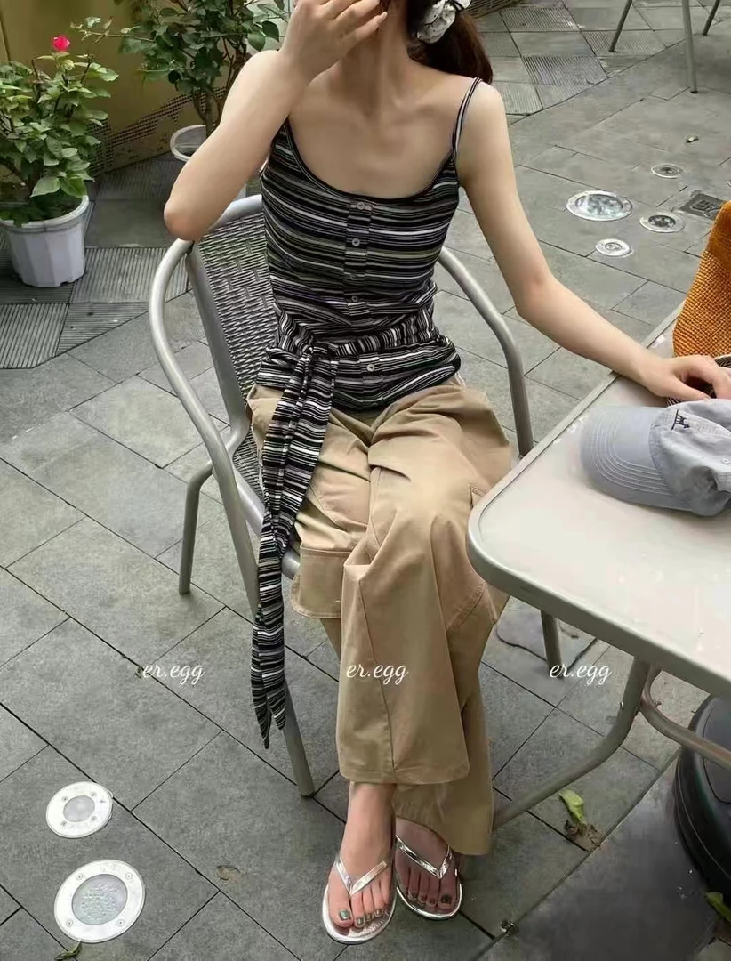 【婷婷定制】夏季新款修身显瘦洋气条纹吊带背心