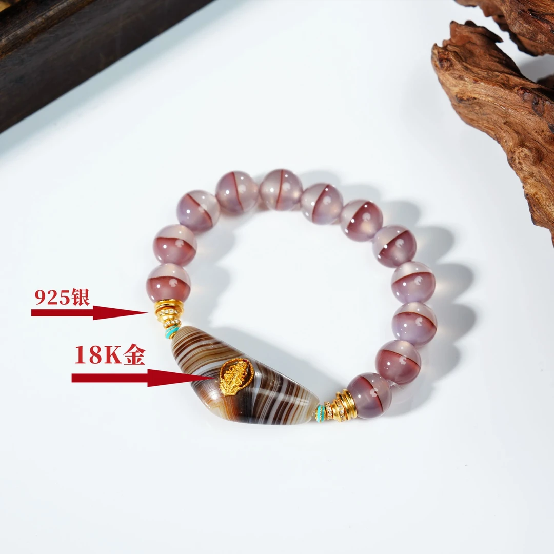 【扶摇臻选】·扶摇珠宝·18K金缠丝角角粉糯玛瑙手串多样性发一9875