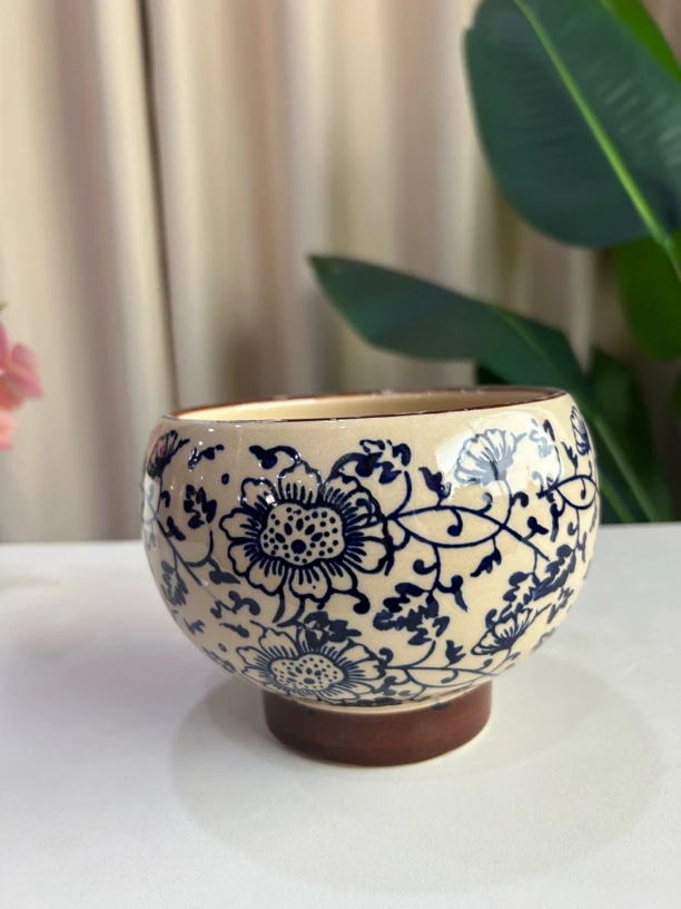 高12口13新中式青花瓷球形花盆家用蝴蝶兰等花卉专用高端设计