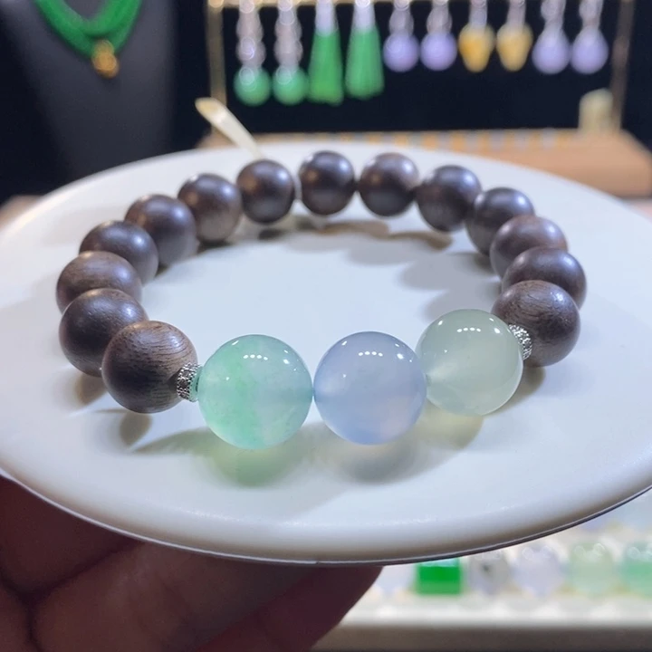 翡翠未镶嵌吊坠(不含链)翡翠高冰三彩手串