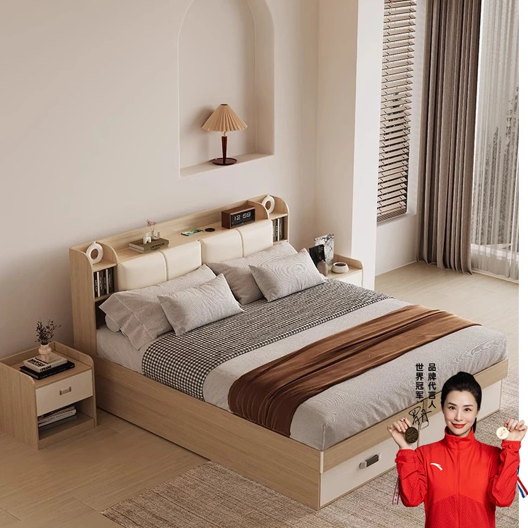 现代简约北欧床1.8米储物床1.5米主卧软靠落地高箱气压大床带抽屉