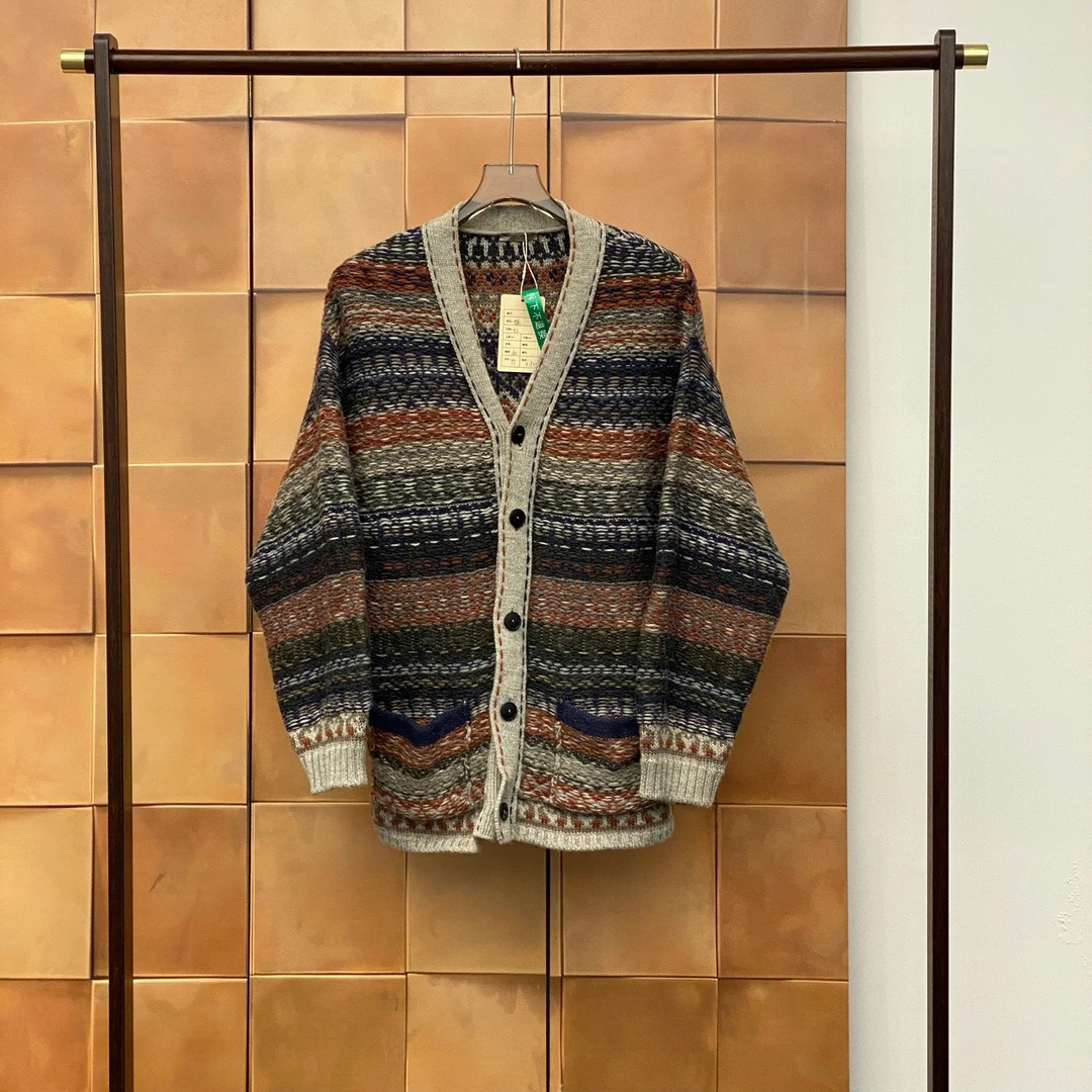 99新 BOTTEGA VENETA/葆蝶家 条纹民族风羊毛针织开衫/52码/29871