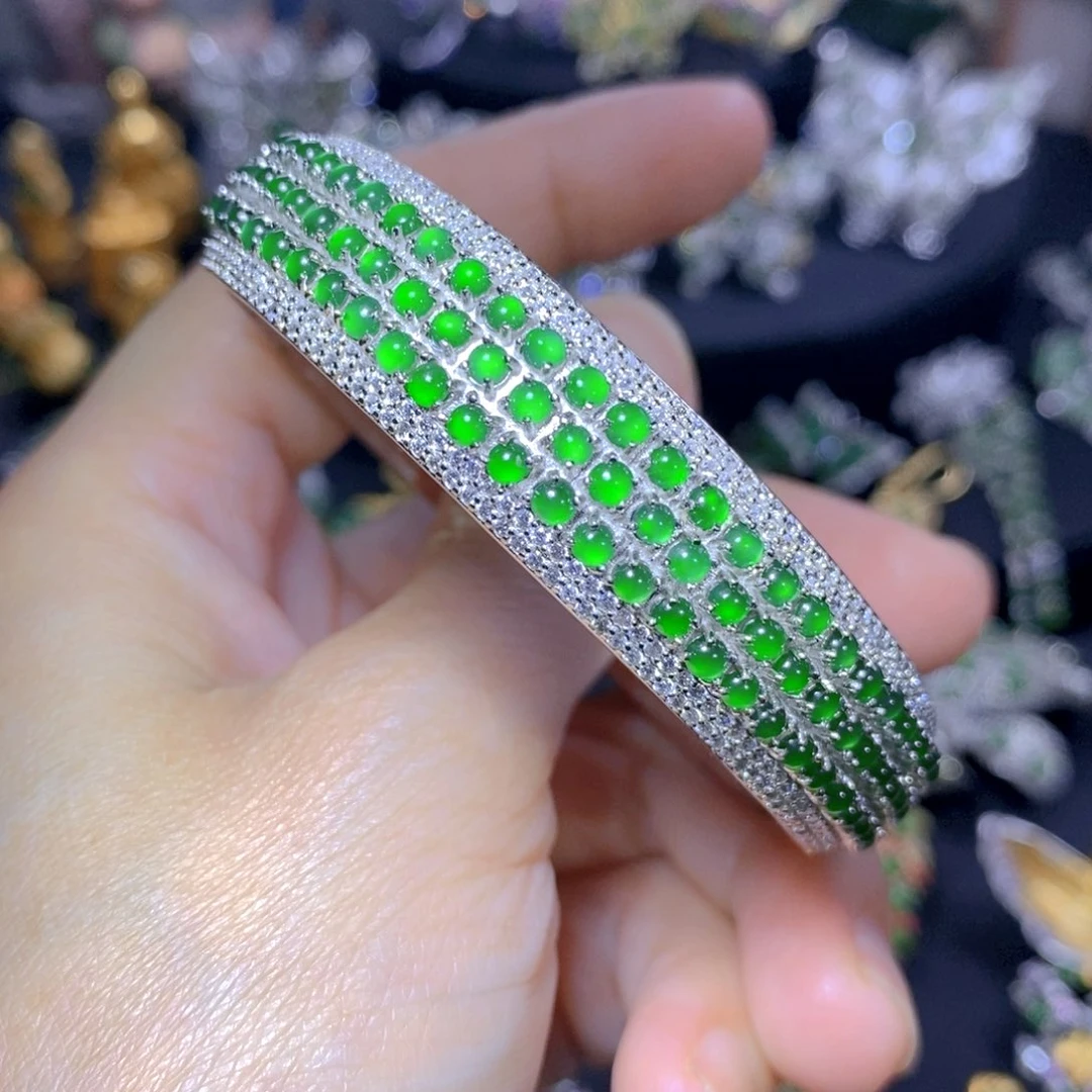 翡翠银S925镶嵌颈饰天然的