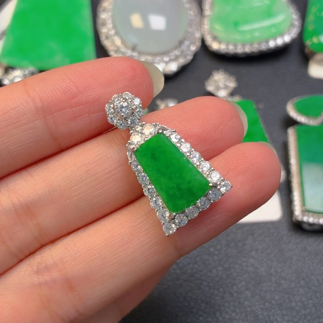 翡翠银S925镶嵌吊坠(不含链)