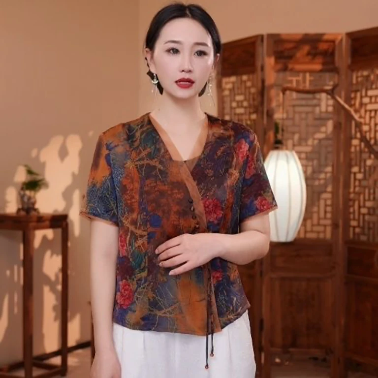 【云裳】中式气质半袖显瘦上衣6685