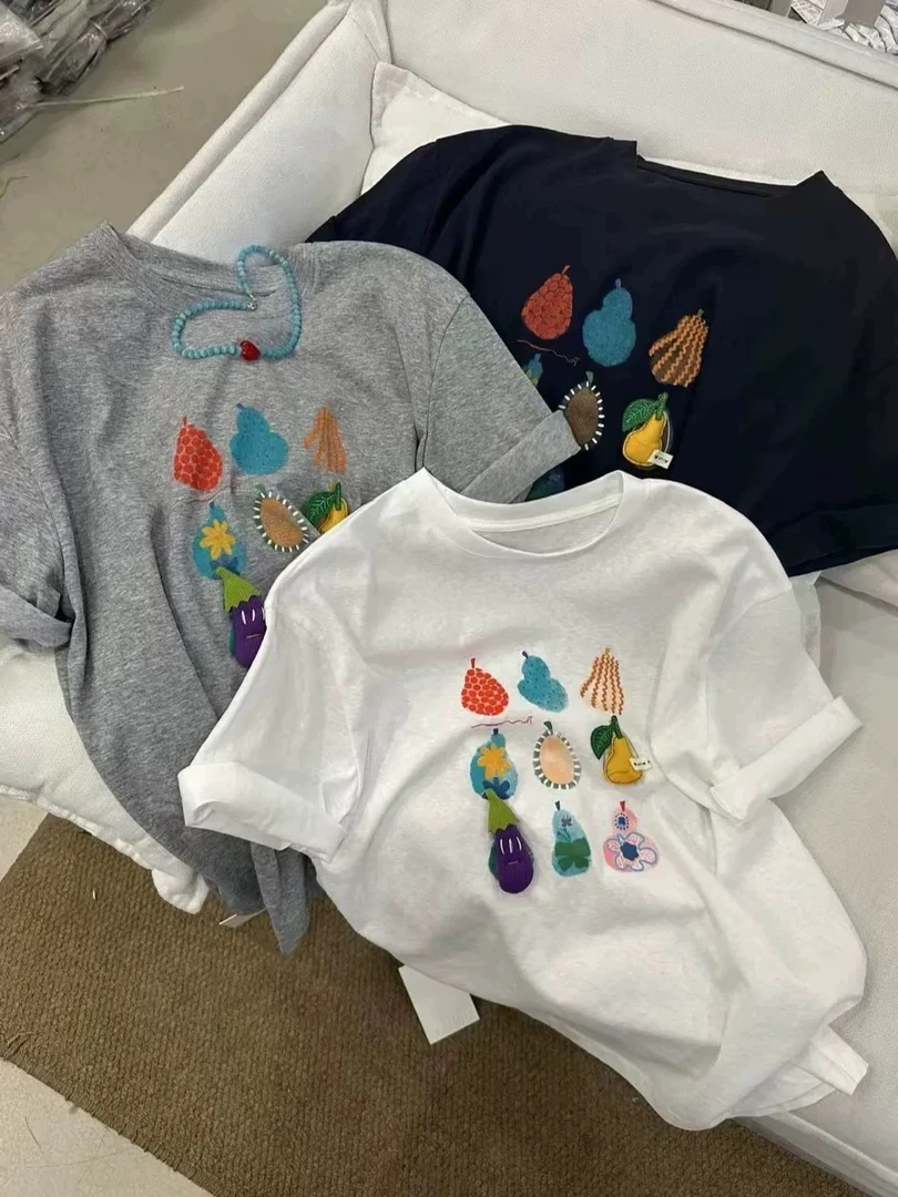 【水果派对】趣味圆领卡通立体图案宽松短袖T恤上衣