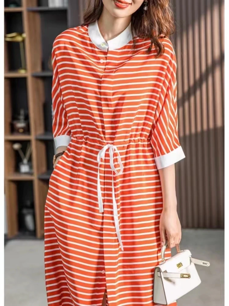 【新款上新】2024夏季时尚妈妈连衣裙夏装印花衬衫式连衣裙A136-1