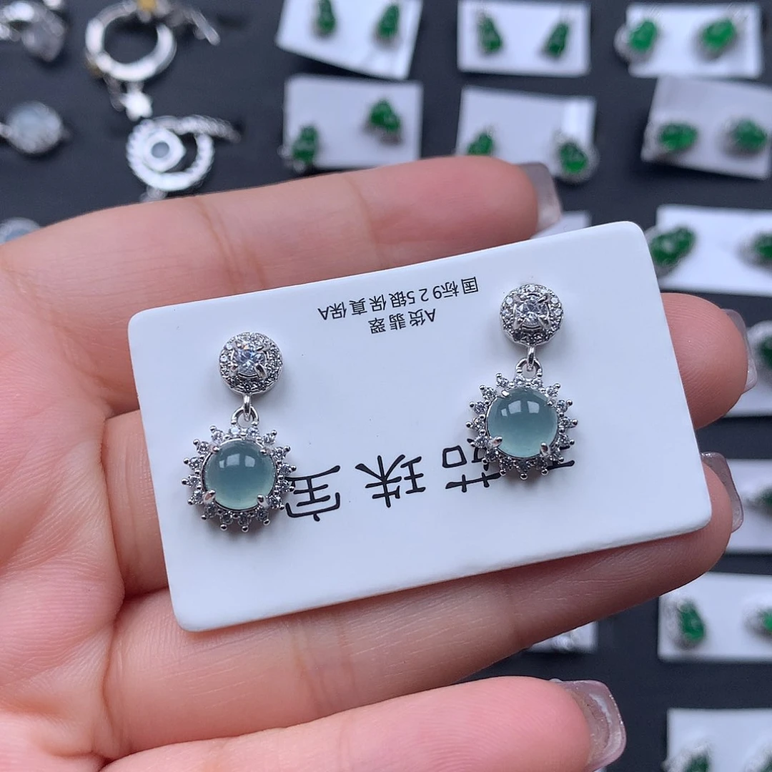 翡翠银S925镶嵌耳饰耳饰925