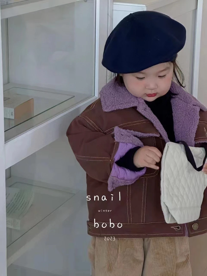 【蜗】拼毛男女童休闲外套 3738