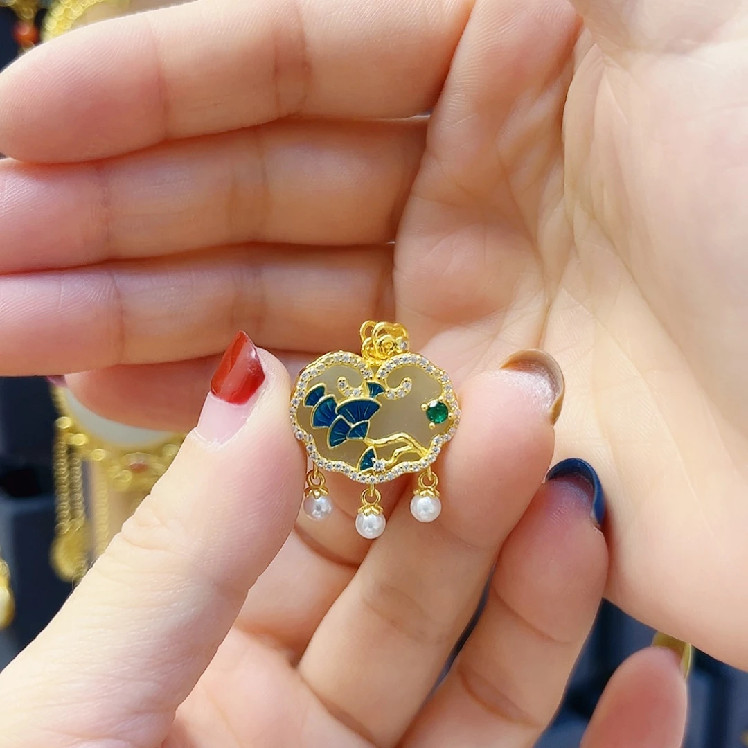 和田玉银S925镀金镶嵌颈饰