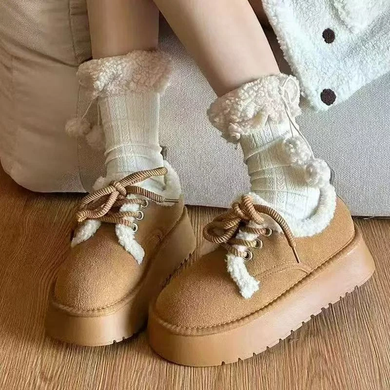 雪地靴条纹休闲休闲风棉鞋运动风学院风纯色冬季