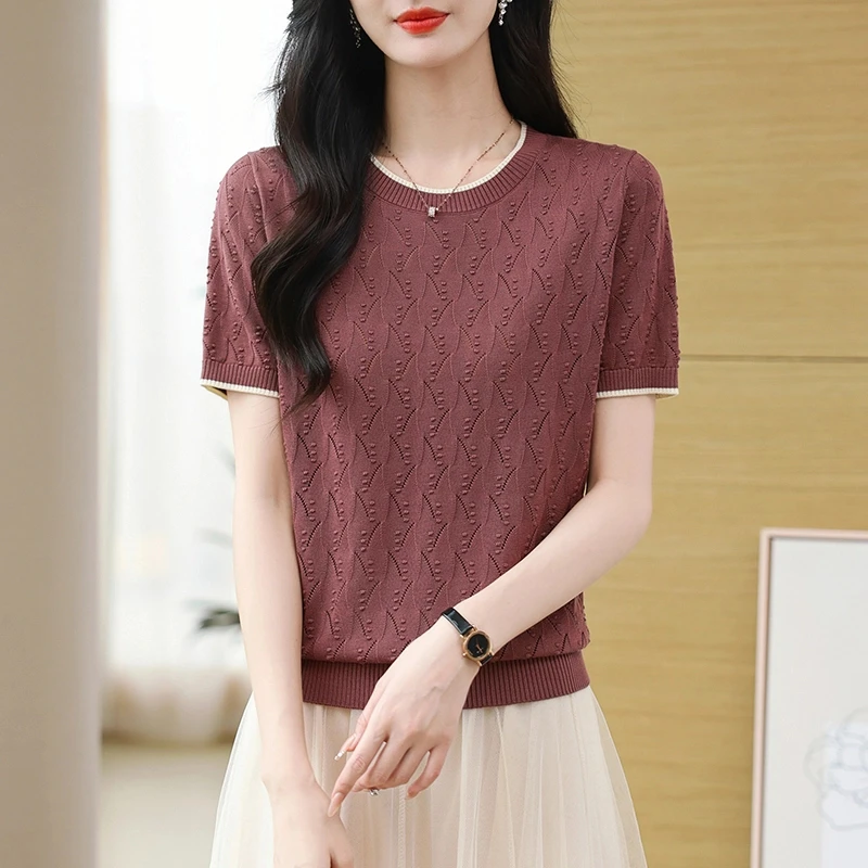 100%天丝百搭圆领女士T恤薄款半袖夏装清凉短袖上衣短袖时尚套头