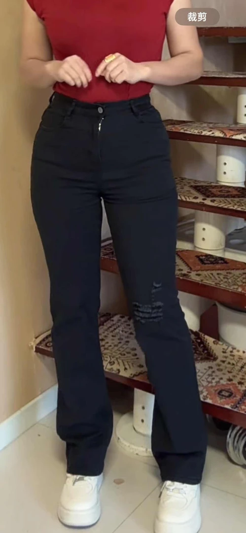 1066新款时尚百搭牛仔裤显身材休闲直筒阔腿裤包邮黑色