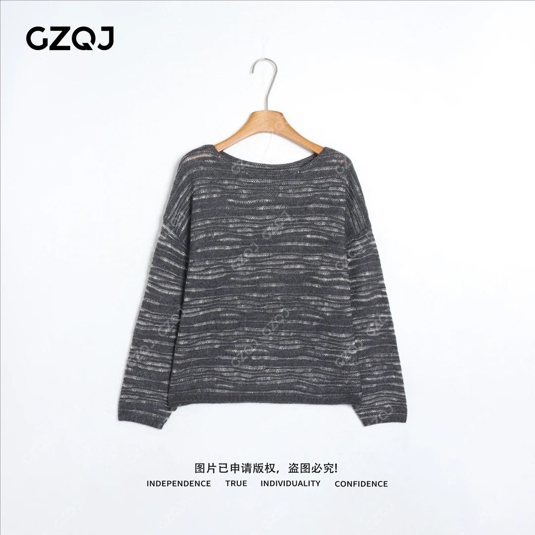 老琴私服 【灰屿漫针】琥珀流光风显瘦肌理感针织衫上衣女秋冬 6162