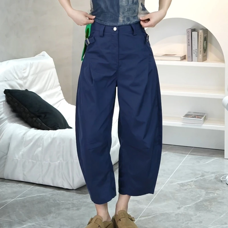 爱歌-小个子设计立体捏褶设计阔腿显瘦休闲九分气球裤-时尚百搭