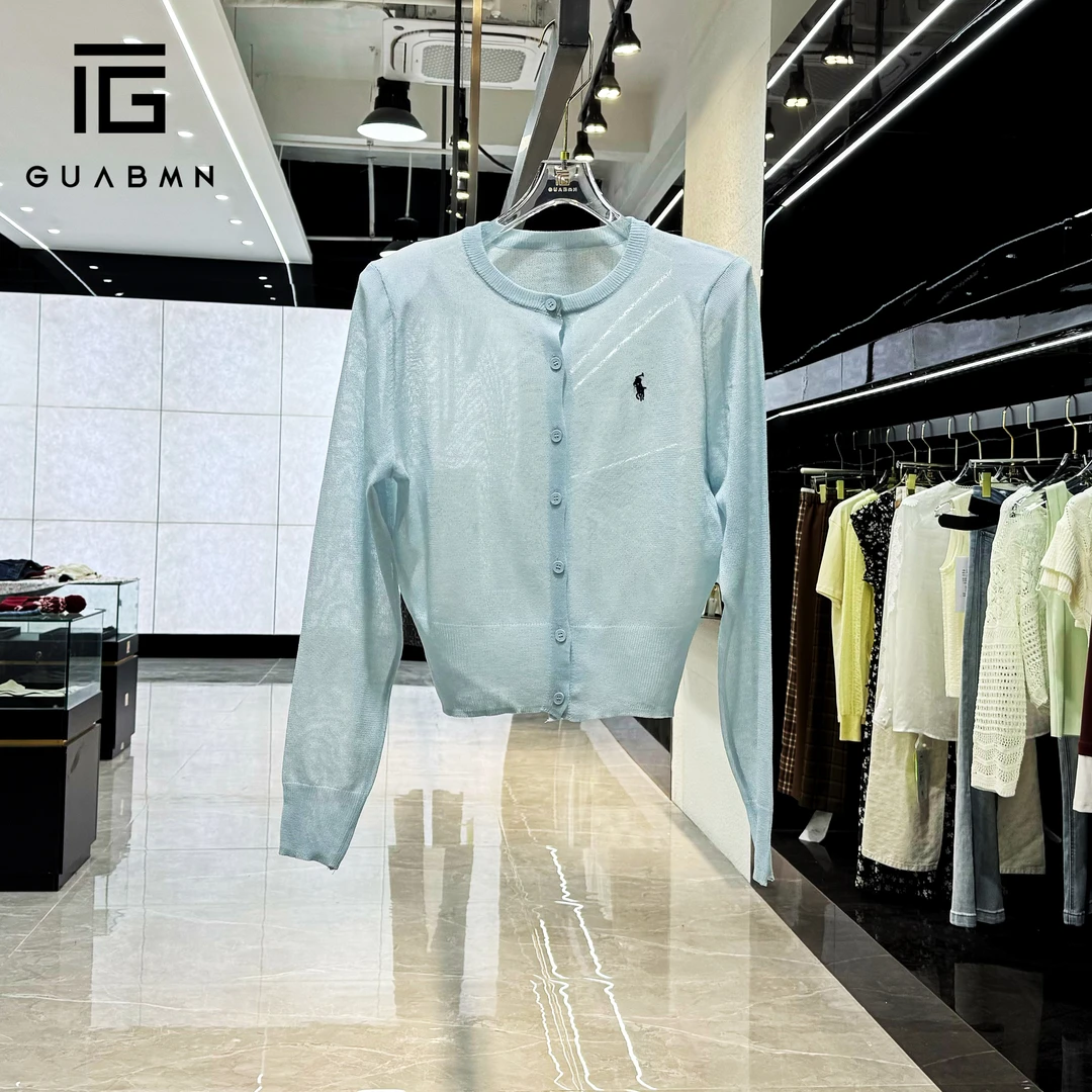 GUABMN2025夏季新款防晒长袖针织女垫肩开衫5096夏日穿搭