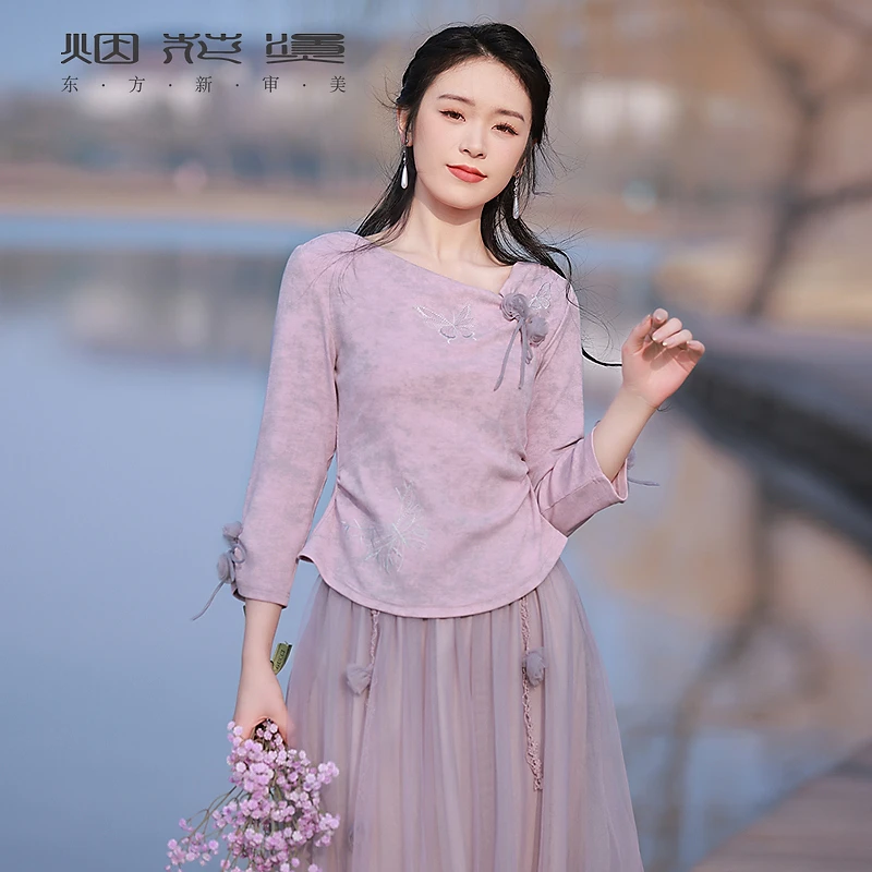 烟花烫设计感灰紫色针织衫女 2025秋季新款气质修身气质上衣 碧痕