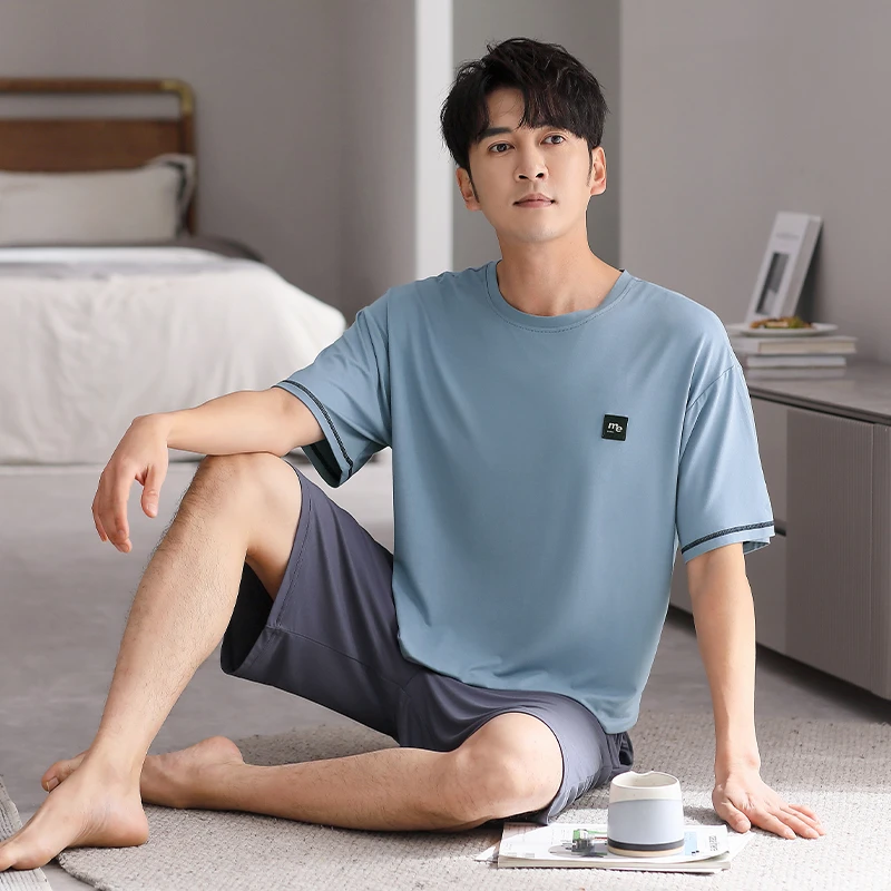 青少年莫代尔冰丝家居服套装睡衣男夏季短裤短袖休闲薄款套装