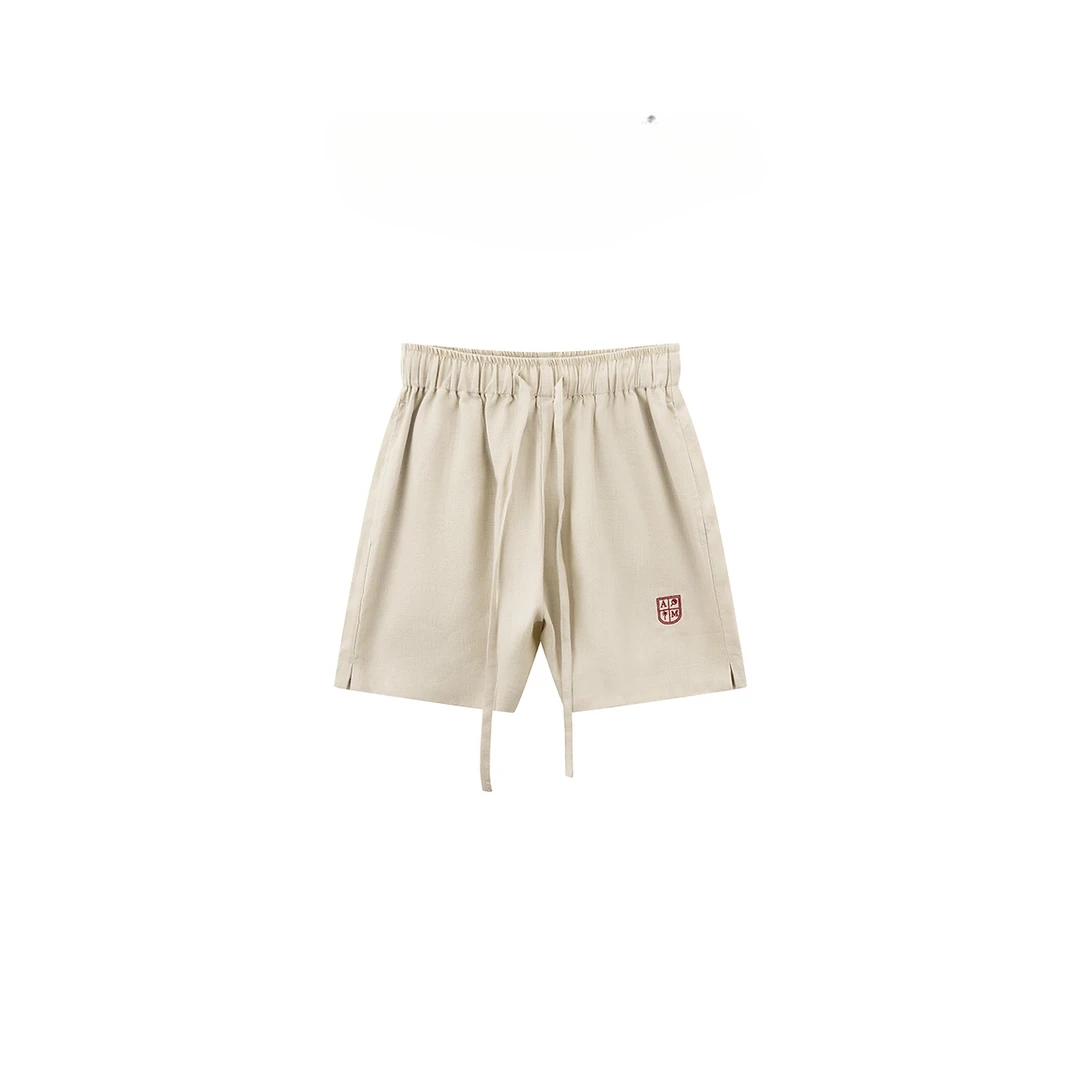 "小麻裤"复古绣花松紧腰系带通勤短裤 726