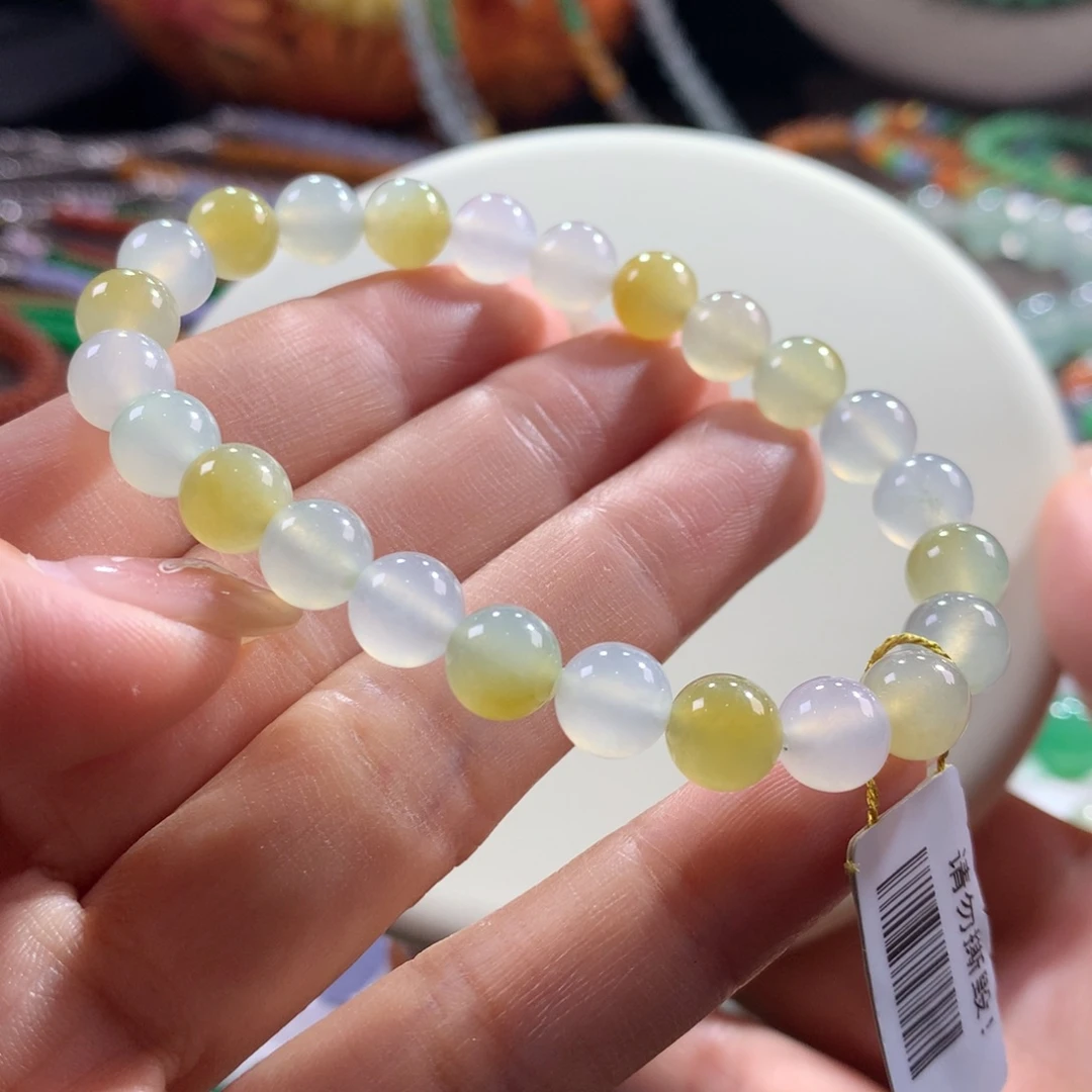 翡翠未镶嵌手链温柔明亮色系～冰胶柠檬黄卡7➕