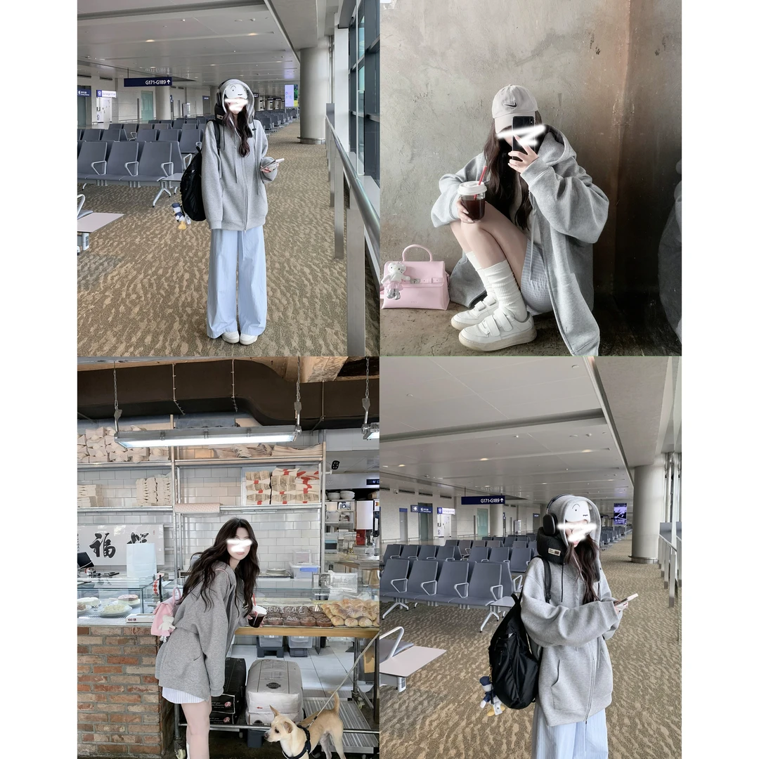 慵懒风休闲百搭廓型宽松连帽韩版卫衣外套短裤套装两件套女