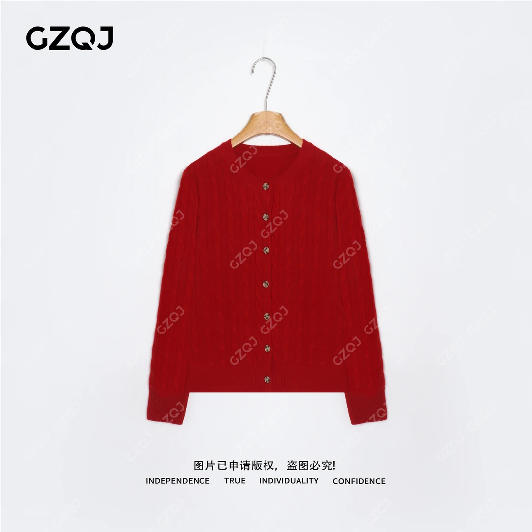 老琴私服【艺术调色盘】100绵羊毛时尚绞花毛衣开衫女冬季新款 837