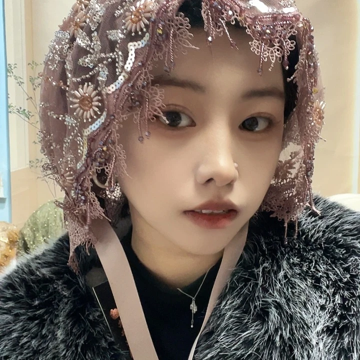 涤纶（聚酯纤维）香芋粉色新款丝带纱巾