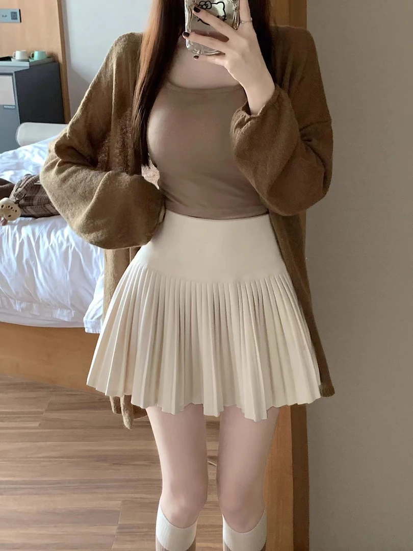 【青青】大码毛呢半身裙女秋冬胖mm高腰显瘦a字裙子百褶短裙71415