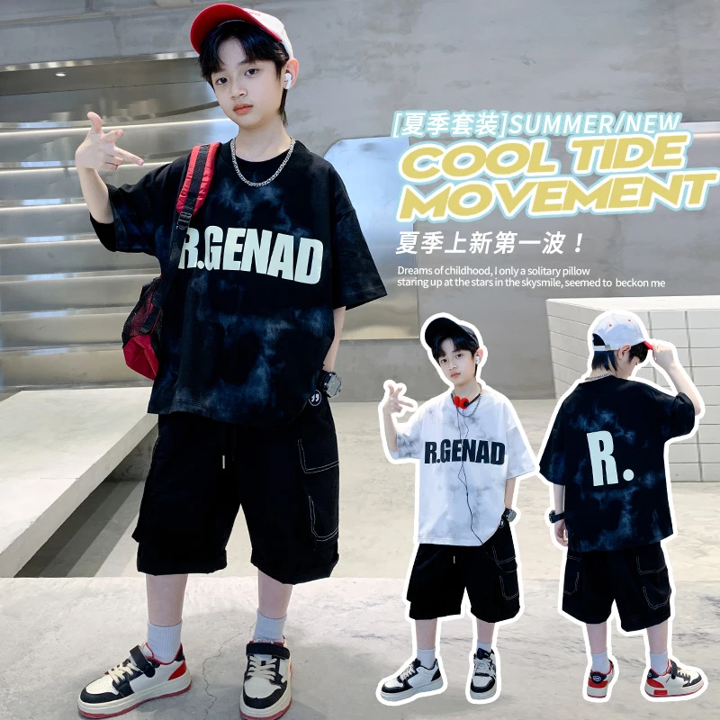 男童中大童夏季轻薄短袖套装2025新款儿童韩版休闲T恤两件套夏装