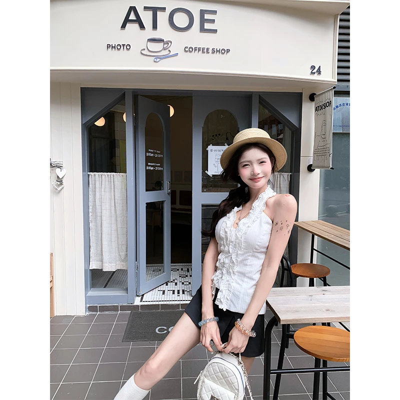 【倪子清仓】2025V领设计法式气质纯欲露背衬衫1012#