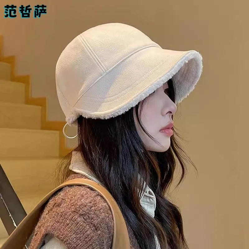 帽子女秋冬季显脸小百搭加绒加厚保暖新款时尚大头围羔毛鸭舌帽