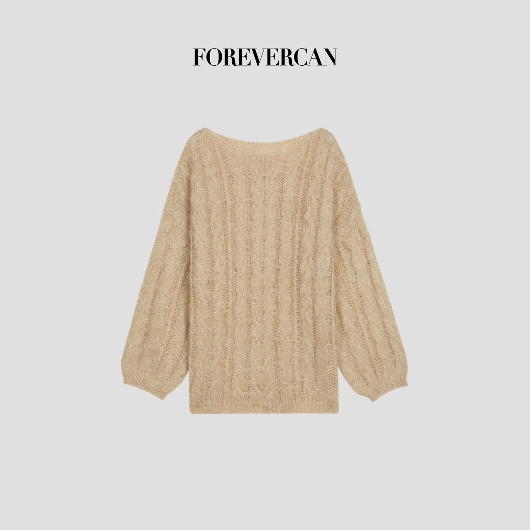 FOREVERCAN“柿柿如意”慵懒风美丽诺羊毛镂空麻花针织上衣 MY4492