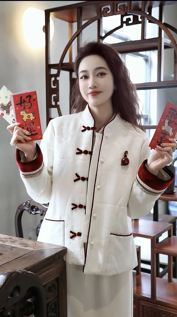 《穗穗定制》新中式立领长款加厚款棉服民族风外套7132