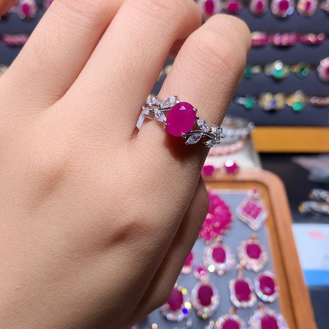 戒指红宝石银S925镶嵌