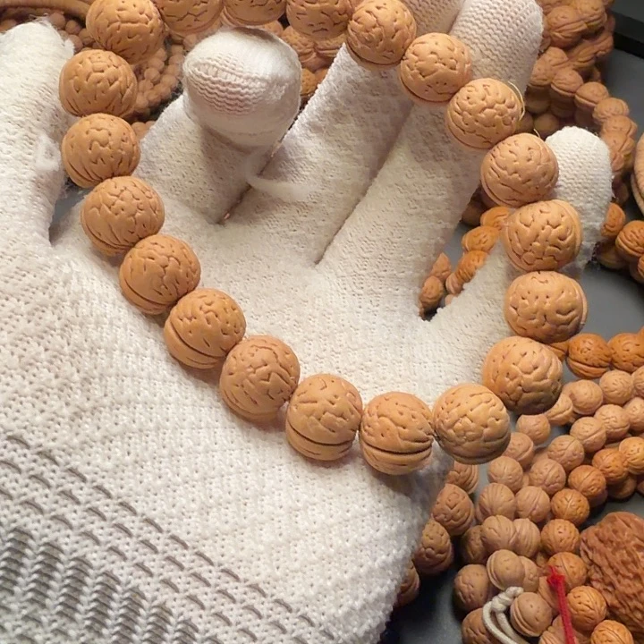 占***王桃核手串盘锦肌肉纹小尺寸白茬手串