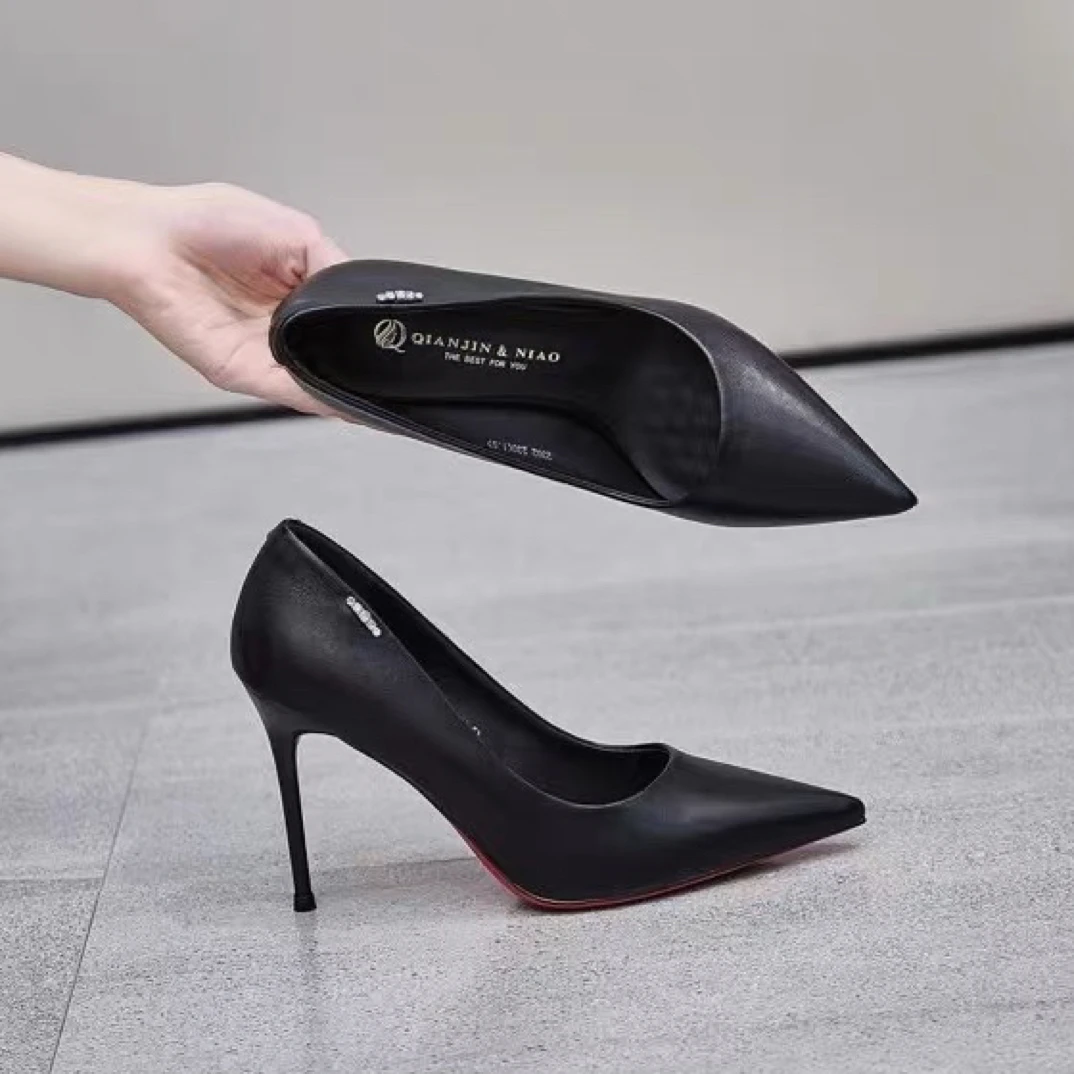尖头秋季通用一脚蹬细跟高跟鞋职业鞋子气质高跟鞋