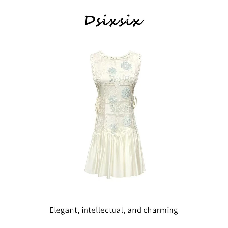 MEI KA【花兮蝶舞】夏季新款法式高级设计感气质显瘦短款无袖连衣裙