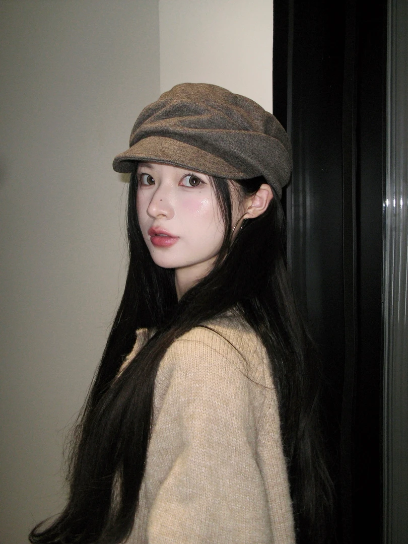 出日本~柔软！褶皱山本风马术帽女文艺平顶鸭舌报童帽潮