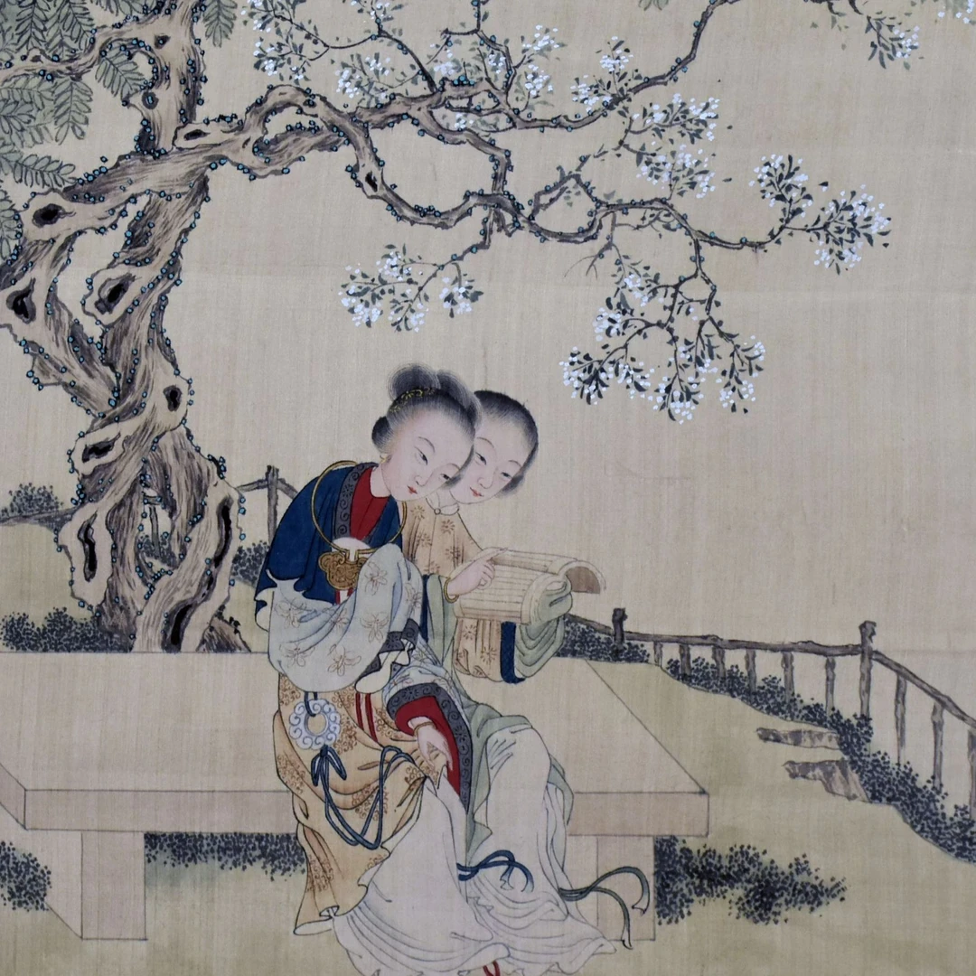 HM0775 仕女持卷图 30×27cm 绢本镜片 0.7平尺