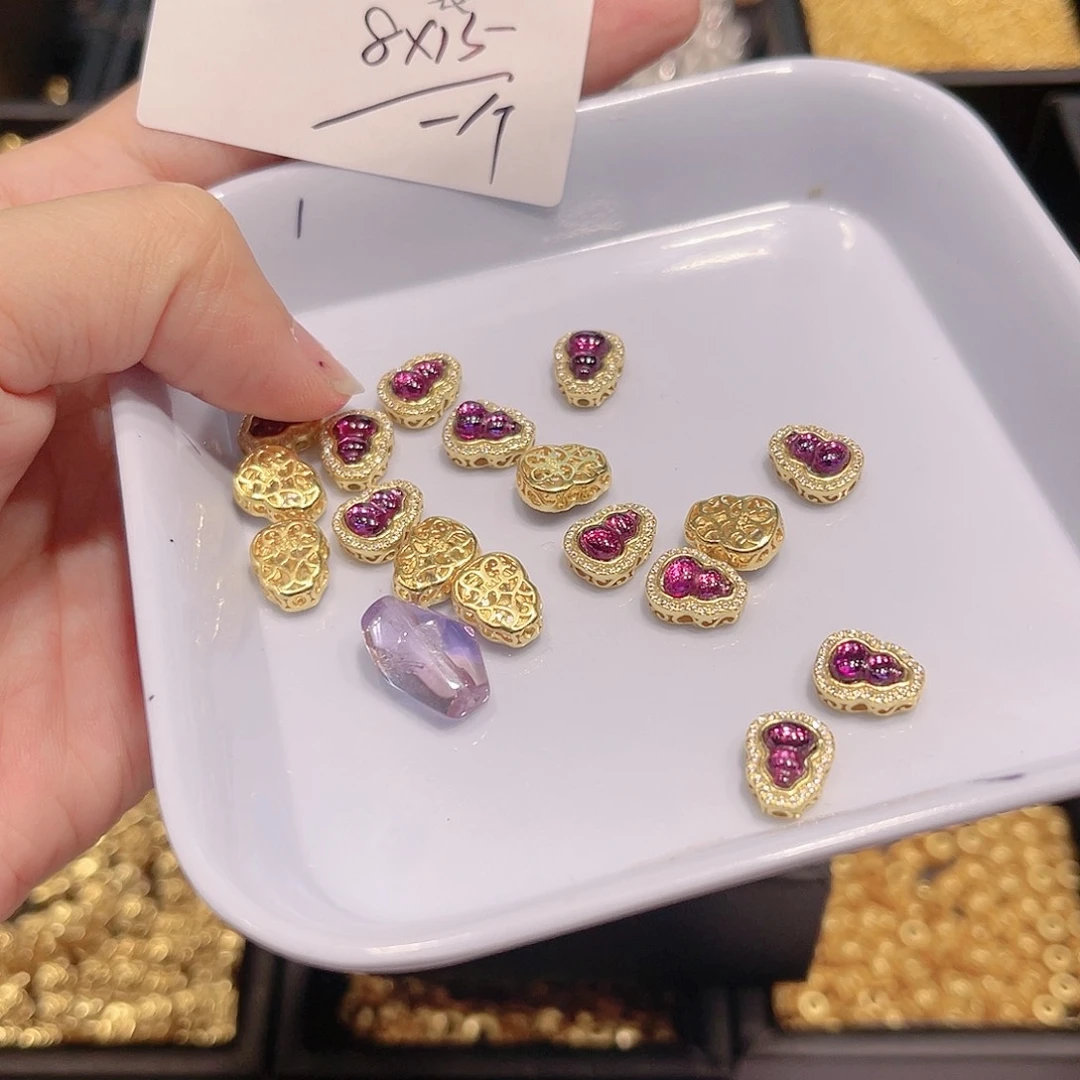 紫晶珠宝半成品银S925镀金镶嵌14