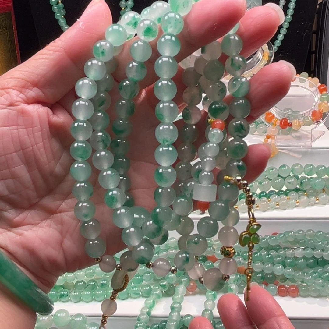 石英质玉合金项链108颗卡8