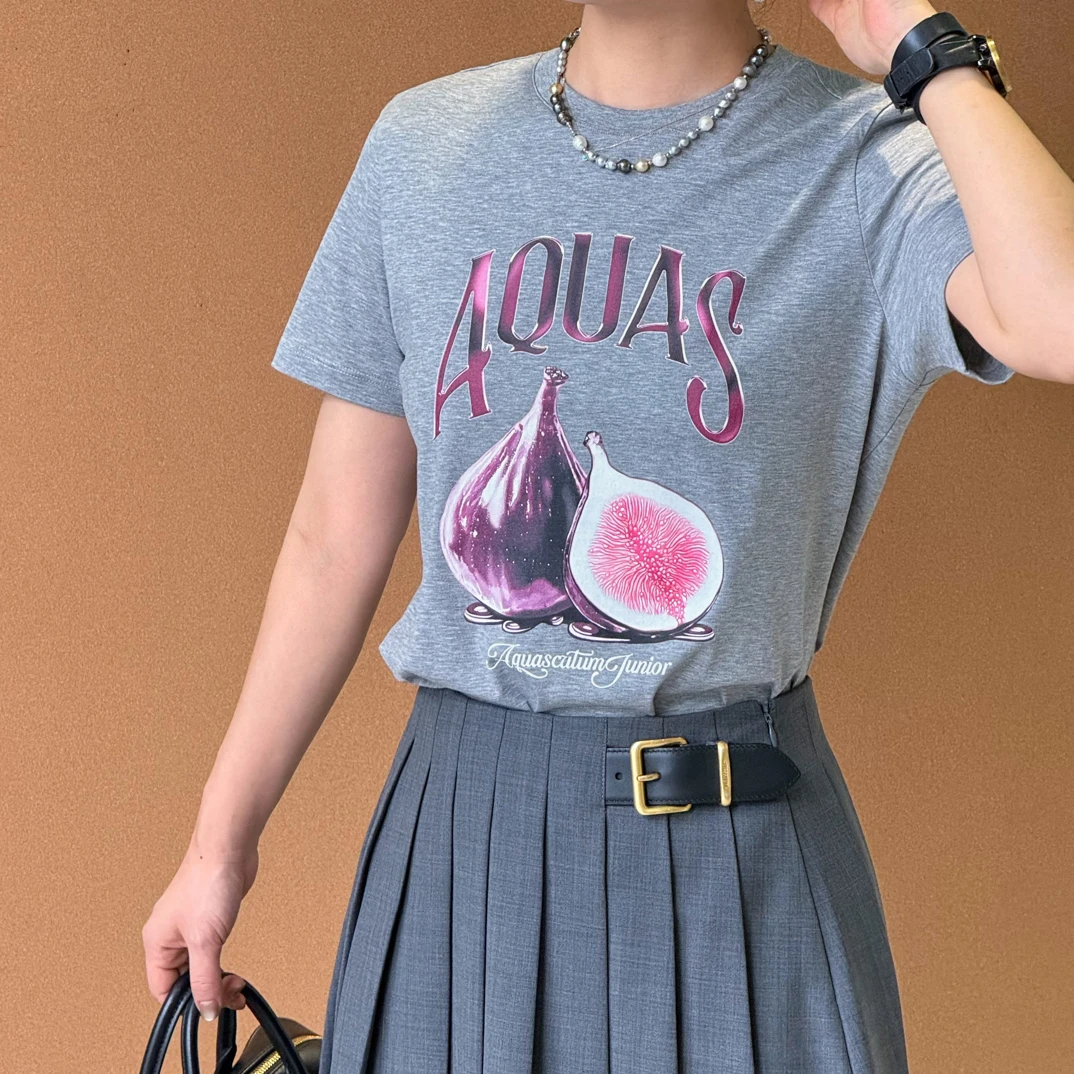 Aquascutum/雅格狮丹2025秋冬新品女装百搭休闲字母短袖纯棉T恤